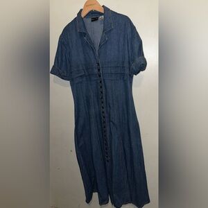 Vintage Denim Jeans Button front Midi/Maxi Dress IN Medium Wash